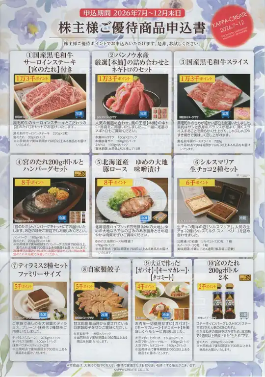 7421カッパ・クリエイト株主優待商品申込書