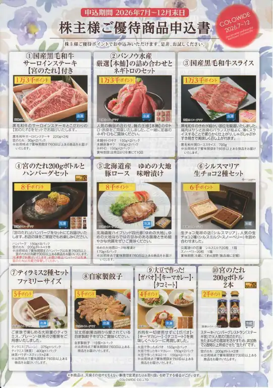 7616コロワイド株主優待商品申込書