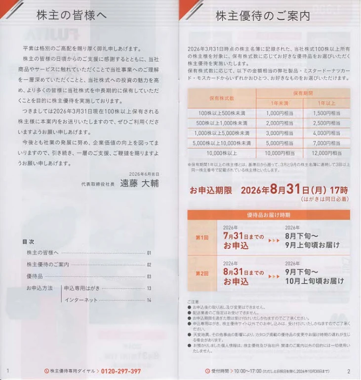 3370フジタコーポコーポレーション株主優待案内(p1~p2)