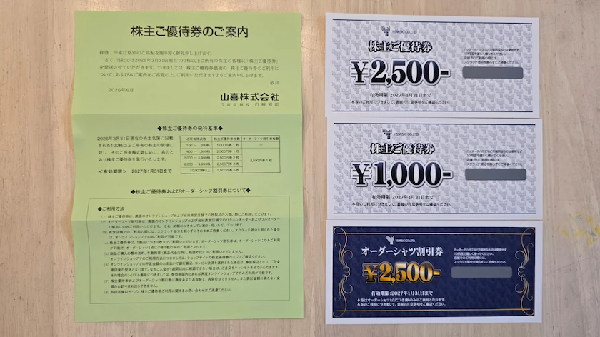 3598山喜の株主優待案内と優待券