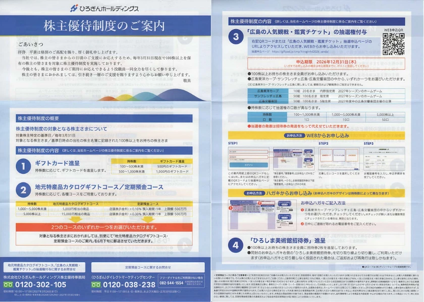 7337ひろぎんホールディングス株主優待案内(表と裏)