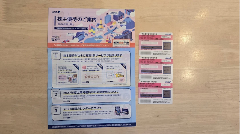 9202ANAホールディングスから実際に届いた株主優待案内