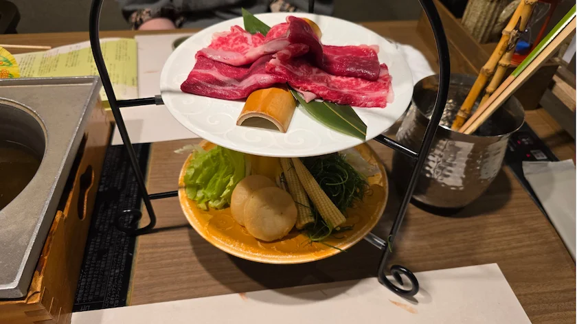 夕食の牛しゃぶセット