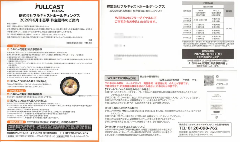 フルキャストホールディングス(4848)株主優待案内と申込書