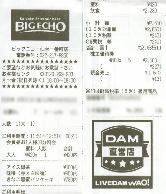 第一興商(7458)株主優待を利用した実際のレシート